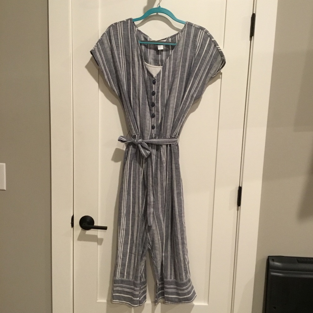 Christopher & Banks Gray Striped Jumpsuit
